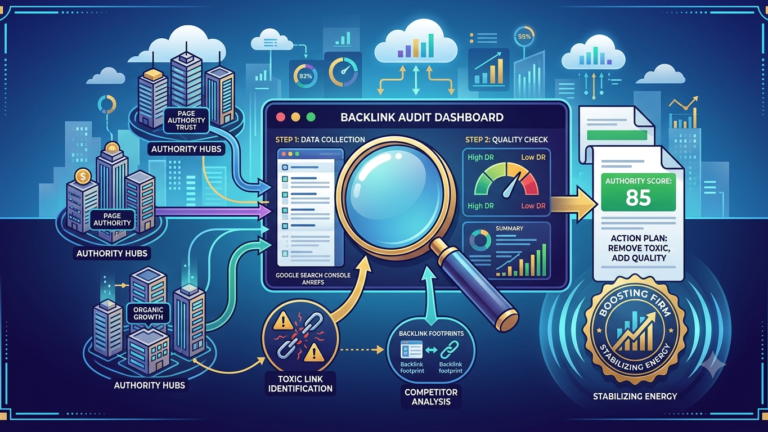 How to Do a Backlink Audit (Step-by-Step) - Premium SEO Analysis Illustration by Boosting Firm